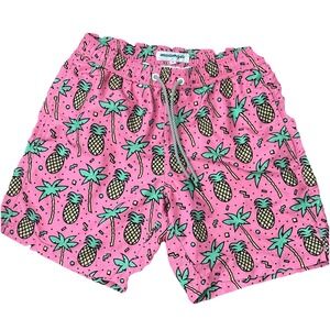 Maamgic Swim Trunks Men‎ S Pink Pineapple Palm Tree 5" Inseam Lined Shorts